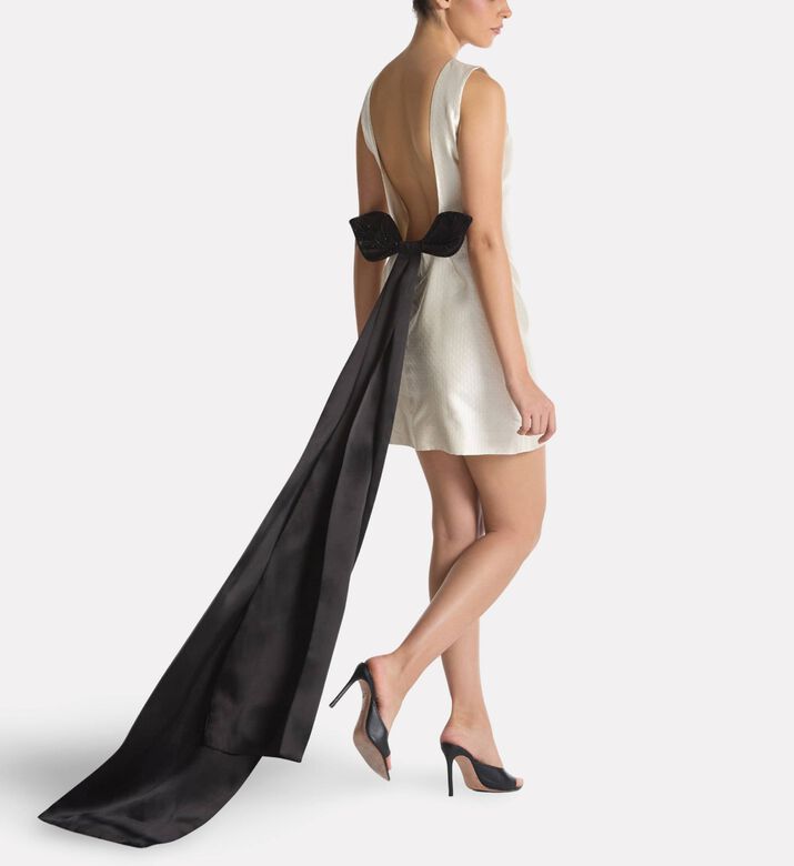 Savanna Oversized Leaf Bow Mini Dress, Model View