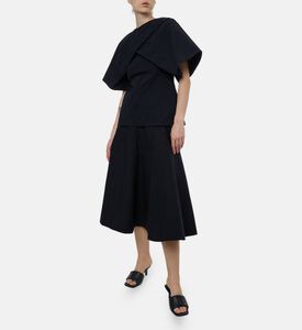 Dawei Asymmetric Buttoned Flared Skirt, Model View