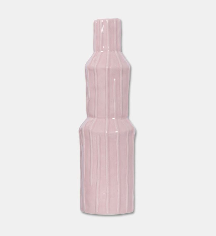 Kersten Ceramic Glazed Ribbed Vase, Pink, 8.2x8.2x28.5-cm, Packshot View
