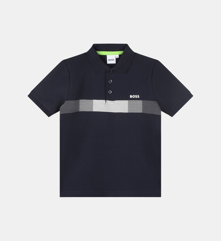 Cotton Pique Logo Stripes Polo Shirt