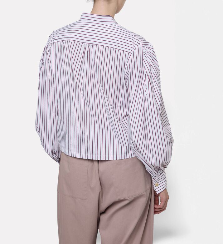 Dawei Stripe-print Puff Sleeve Top, Model View