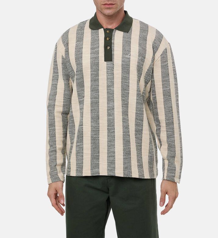 Les Deux Bowie Jacquard Long-sleeve Jersey Polo, Olive, L, Model View
