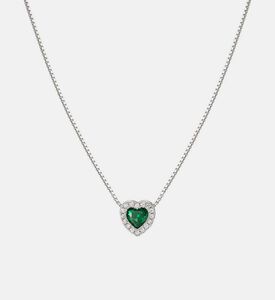 All My Love Green Heart Cubic Zirconia Silver Necklace
