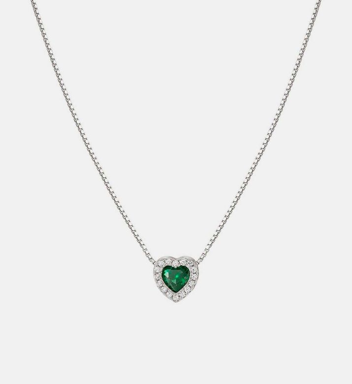 All My Love Green Heart Cubic Zirconia Silver Necklace