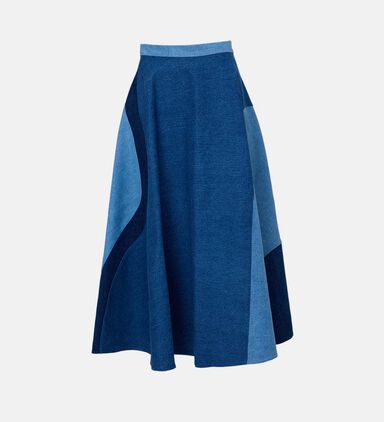 Patchwork A-line Denim Midi Skirt
