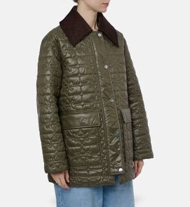 Ganni Contrast Collar Floral-quilted Jacket, Olive, L-xl, Model View