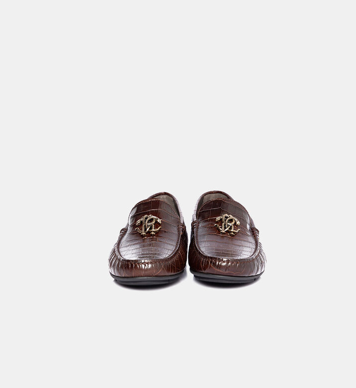 Leather Croc-embossed Loafers