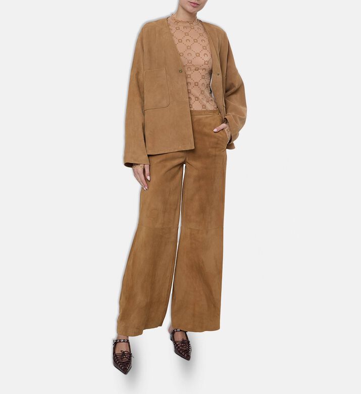 Forte-Forte Suede Leather Wide-leg Pants, Model View