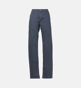 بنطال مستقيم بجيوب جانبية وإغلاق بزر وسحاب