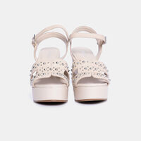 Leather Rhinestones Wedge Sandals