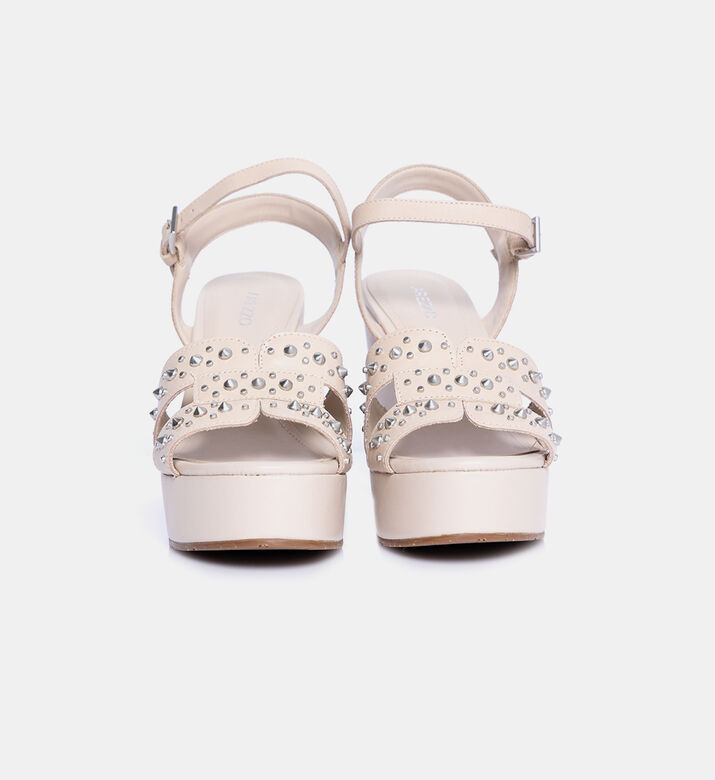 Leather Rhinestones Wedge Sandals