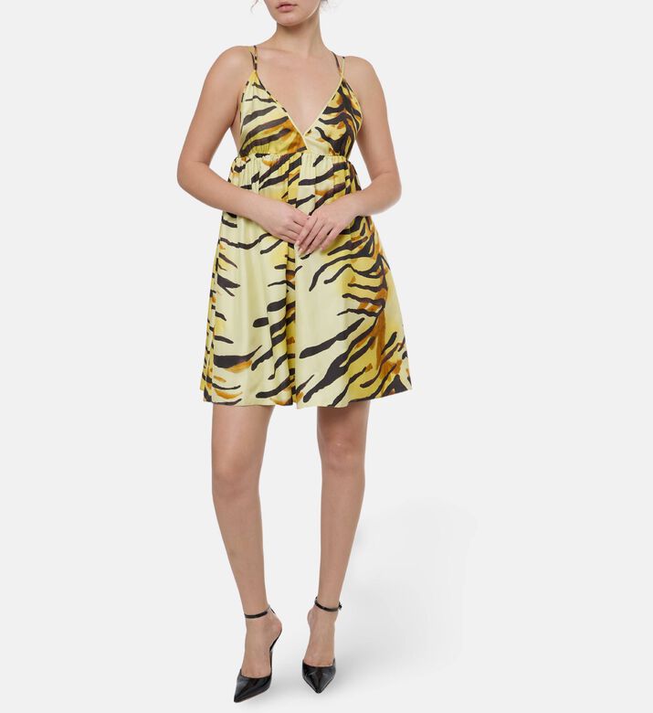 Nanushka Ceil Tiger Twill Silk Dress, Model View