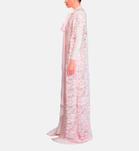 Michael Cinco Floral-embroidery Cape Flared Dress, Pink, Xl, Model View