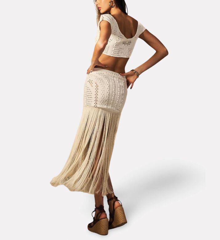 Empress Tie-front Crochet Crop Top, Model View