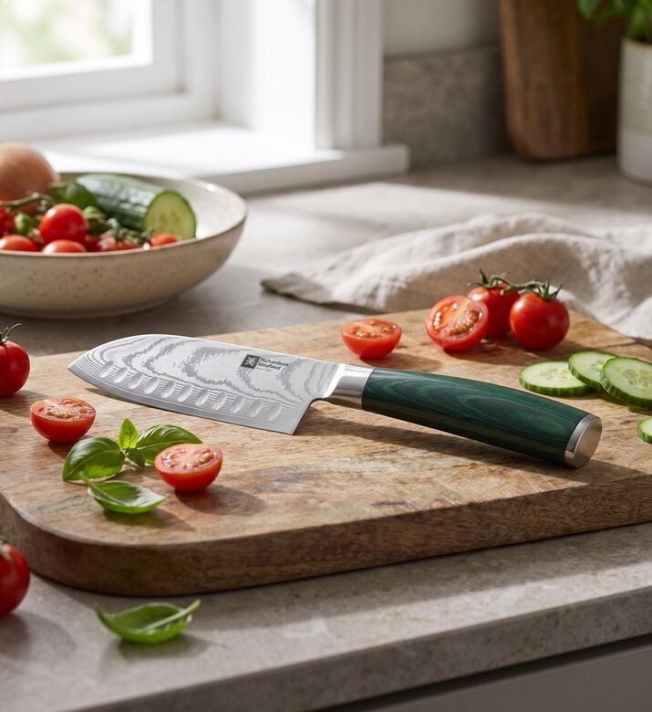 Richardson Midori Steel Santoku Knife, Green, 12.5-cm, Model View