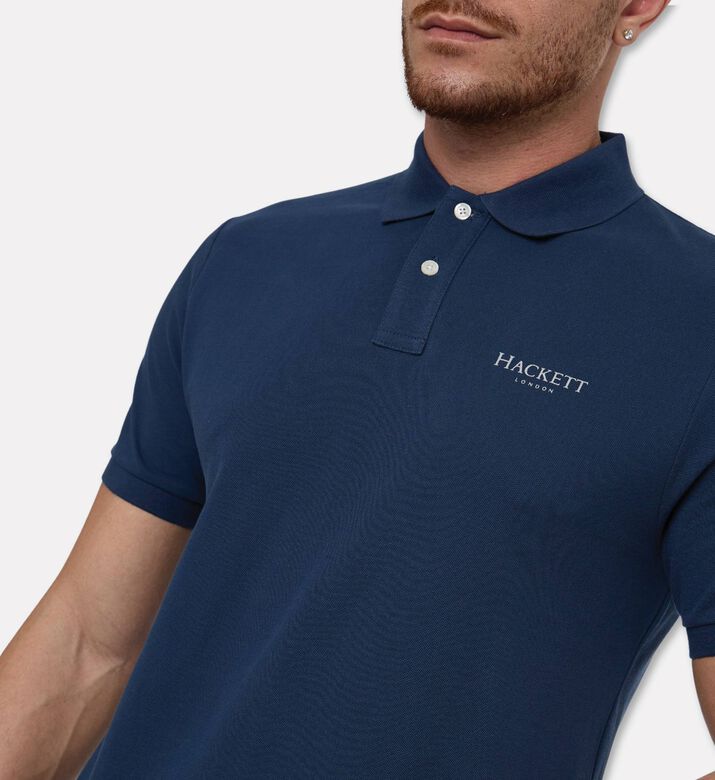 Hackett London Heritage Logo-print Button Placket Polo, Blue, M, Model View