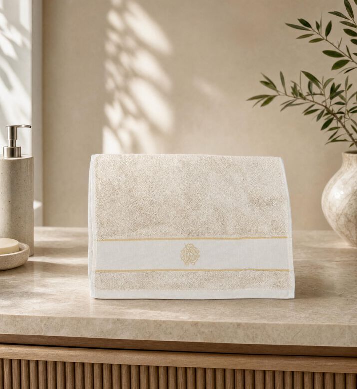 Roberto Cavalli Gold New Towel Bathsheet Set, Beige, 60x110-cm, Model View