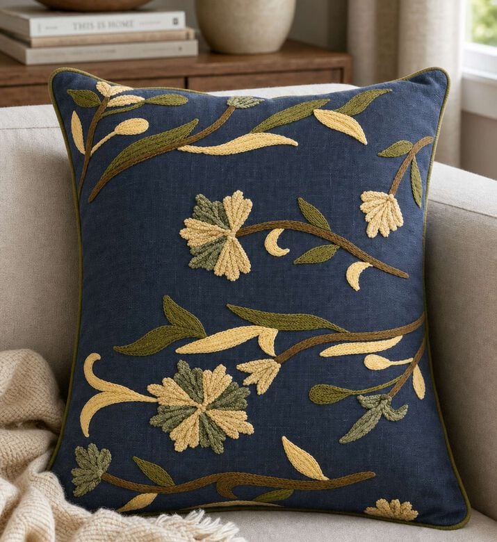 Home Deco and More Blossom Embroidered Filled Cushion, Model View