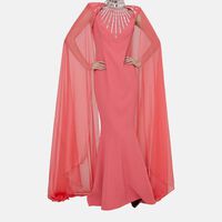 Sheer Cape Embellished Neck Dress