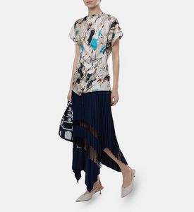 تنورة غير متماثلة بطيات متعددة النقوش