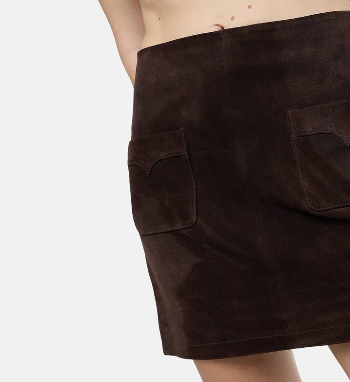 Zadig et Voltaire Suede Patch Pockets Mini Skirt, Model View