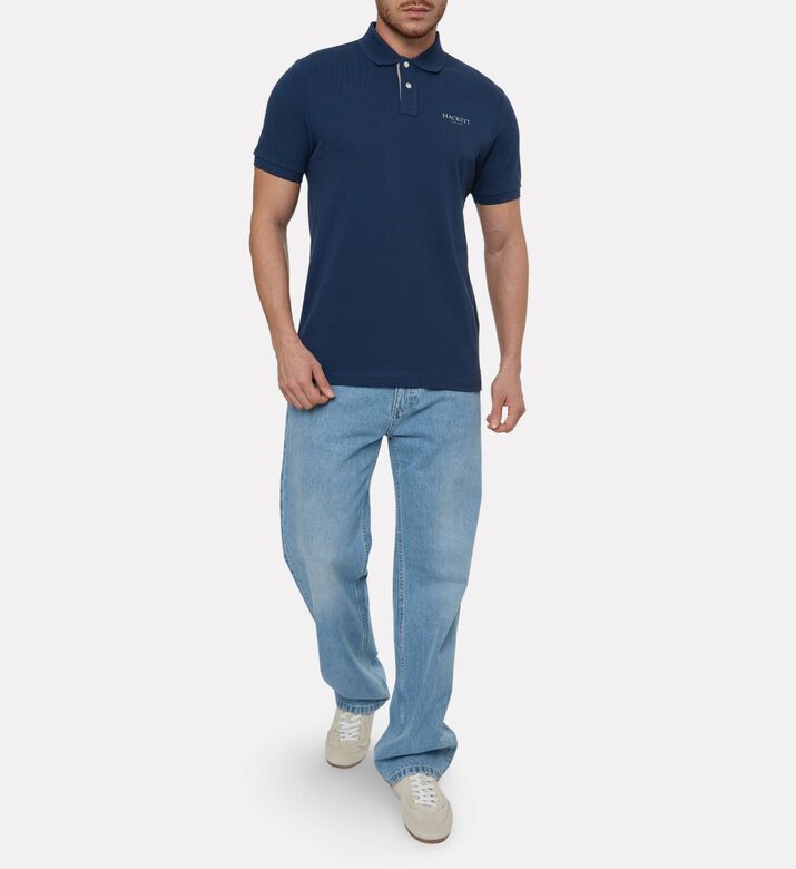 Hackett London Heritage Logo-print Button Placket Polo, Blue, M, Model View