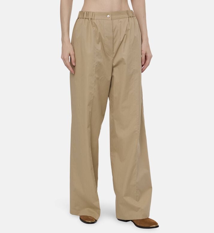 Patou Elasticated-waist Wide-leg Pants, Beige, 40, Model View
