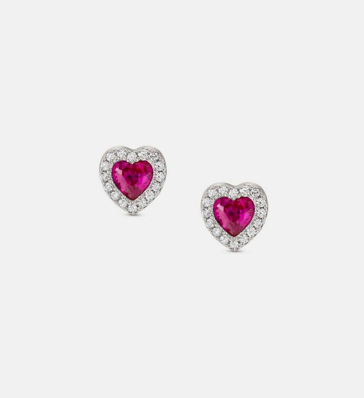 All My Love Heart Red Cubic Zirconia Silver Earrings