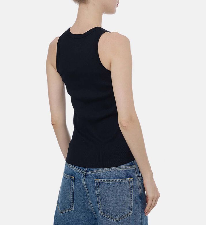 بلوزة قطن بدون أكمام مخططة بشعار