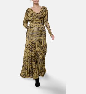 Ganni Zebra-print Long-sleeve Maxi Dress, Model View