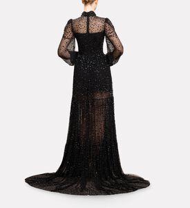 Michael Cinco Sheer Sleeves Long Dress, Model View
