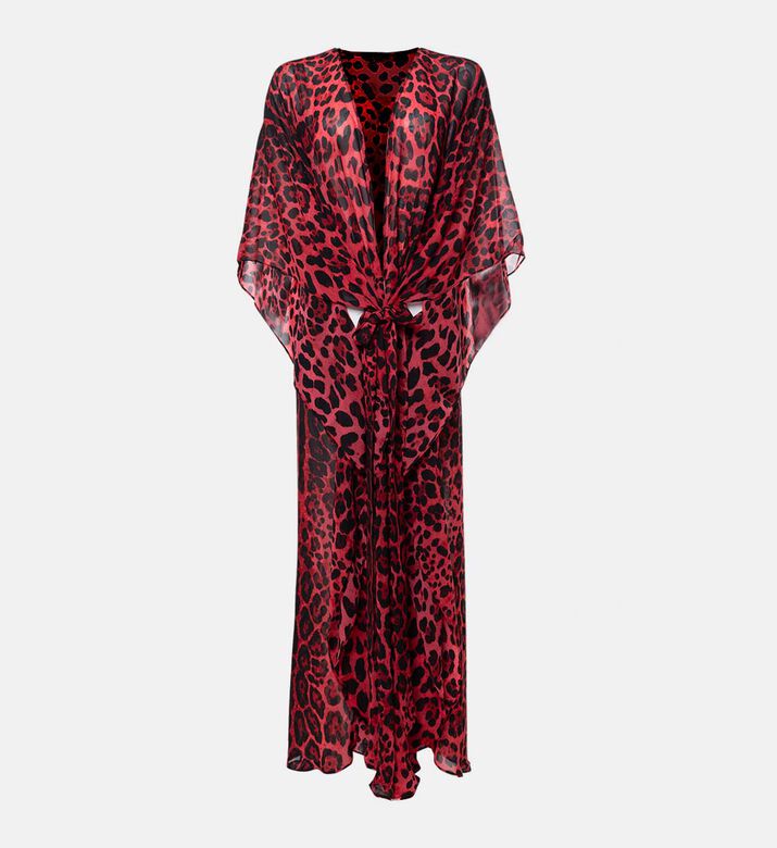 Godalia Leopard-print Long-sleeve Kaftan, Red, Packshot View