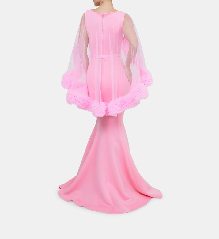 Neoprene Ruffle Cape Mermaid Dress