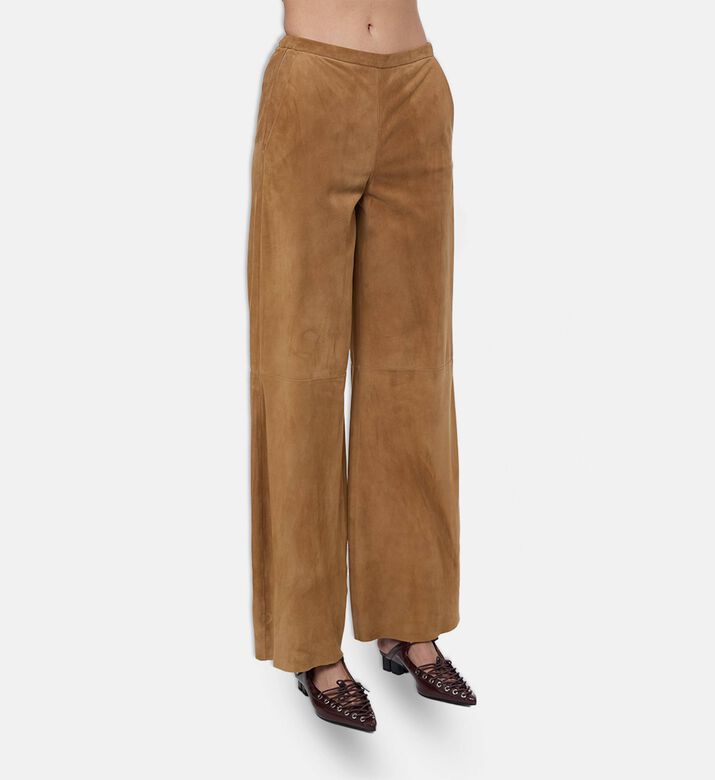 Forte-Forte Suede Leather Wide-leg Pants, Model View