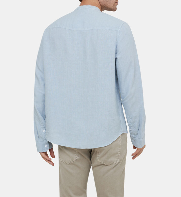 قميص ستان كتان بياقة شريطية