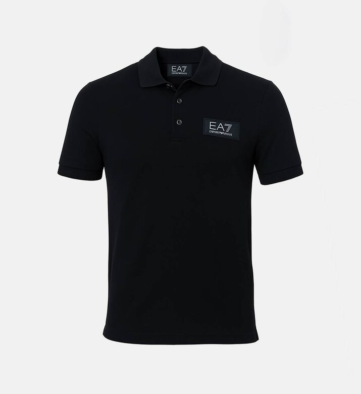 EA7 Cotton Chest Logo Polo Shirt, Black, S, Packshot View