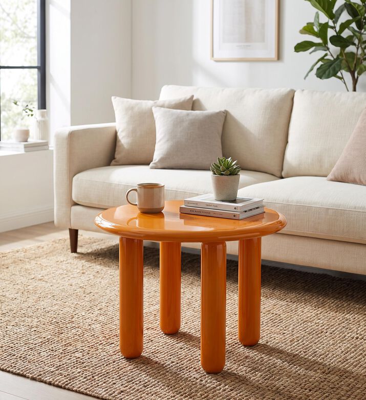 Home Deco and More Glossy Wooden Low Round Table, Orange, 60x42-cm, Packshot View