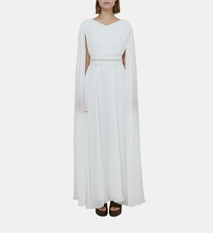 فستان واسع بحزام مزخرف بطيات