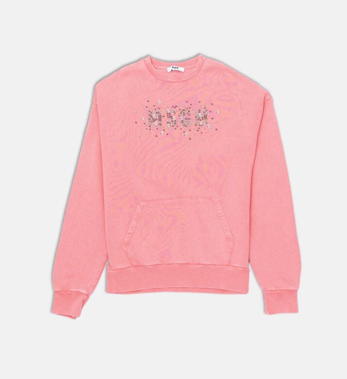 سويت شيرت بياقة دائرية مزين بأحجار الراين