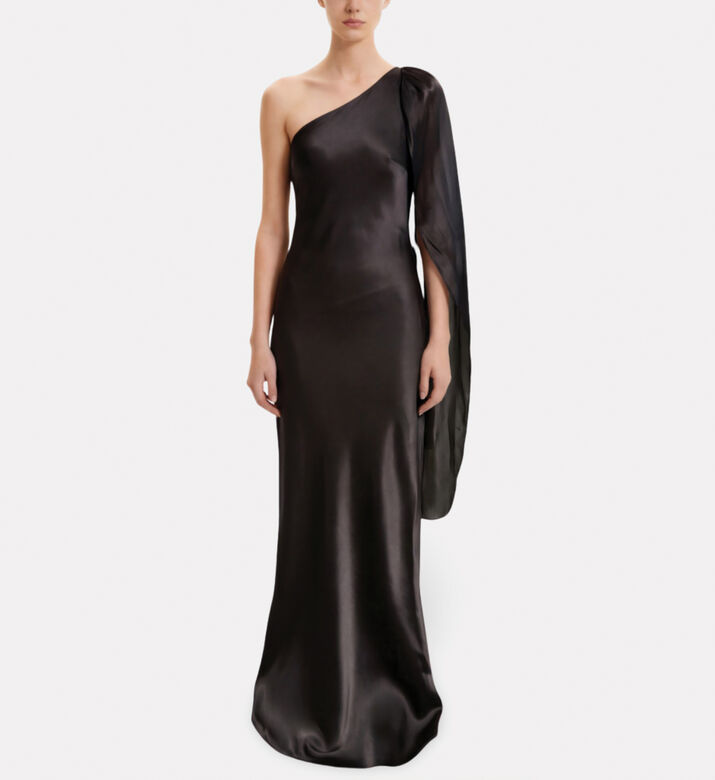 JW PEI Satin One-shoulder Organza Bow Dress, Model View