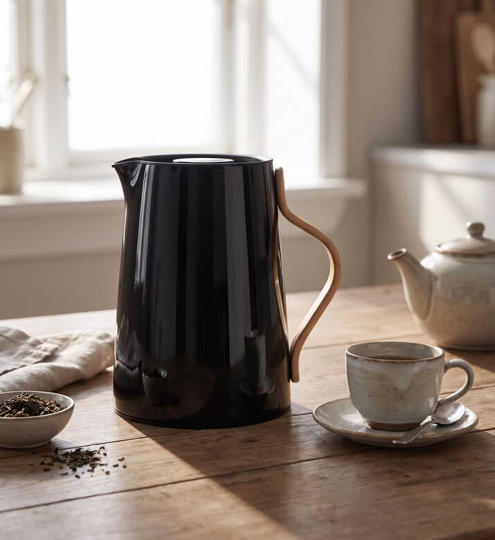 Stelton Emma Stainless Steel Vacuum Tea Jug, Black, 1-l, Packshot View