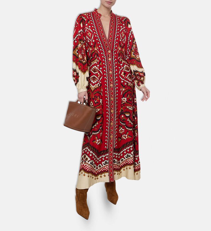 Farm Rio Ikat-print Button Closure Maxi Dress, Model View