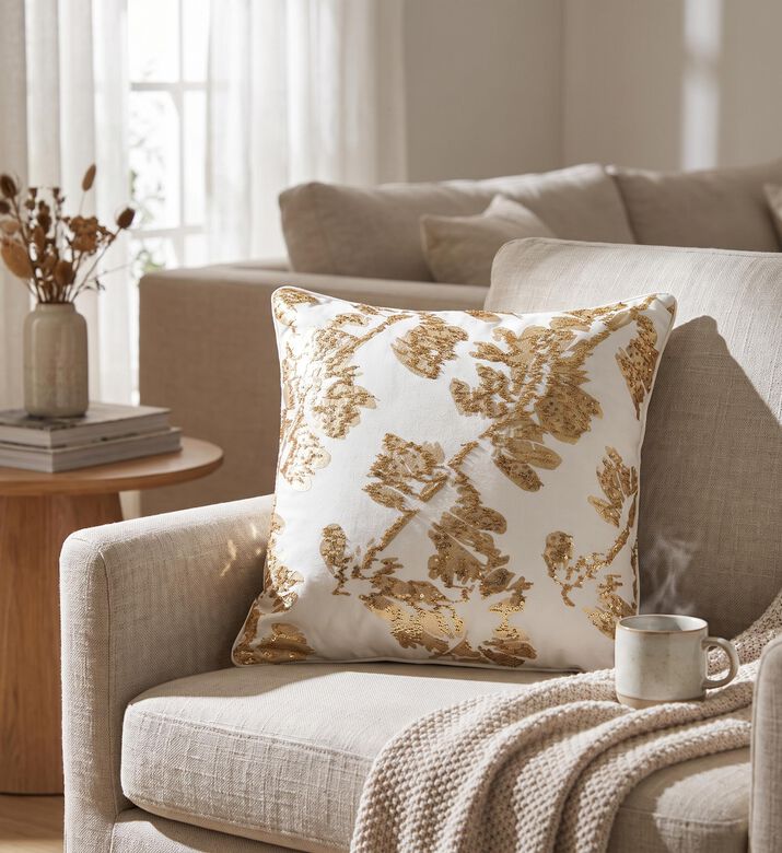 Home Deco and More Madeline Foil Handmade Cushion, Off-white, 50x50x50-cm, Packshot View