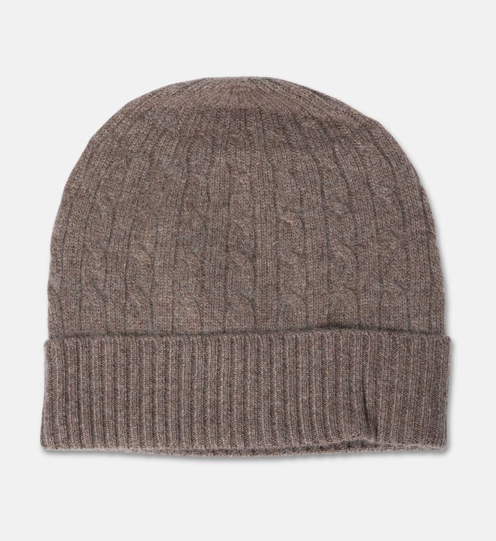 Galeries Lafayette Cable-knit Turn-up Beanie Hat, Brown, Fs, Packshot View