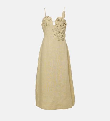 Sand Flowered Bust Midi Dress