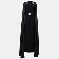 Floral Embroidered Caped Long Dress