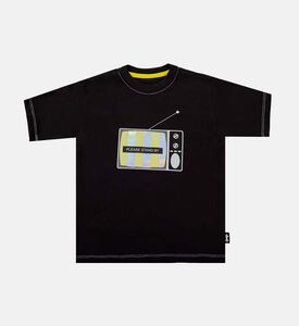 تيشيرت قطن بياقة مستديرة بطبعة تلفزيون