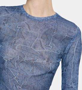 Marl Mesh Long Sleeve Crew Neck Blouse