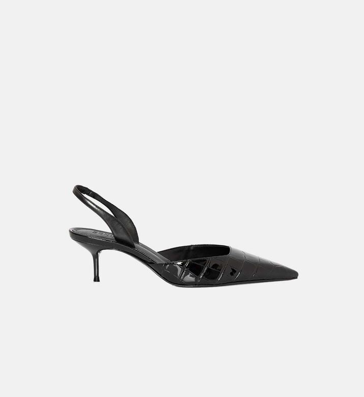 Croco Leather Sling Heel Pumps