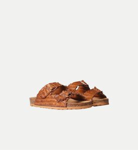 Guam-te Leather Raffia Open-toe Flat Sandals Guam-te Leather Raffia Open-toe Flat Sandals